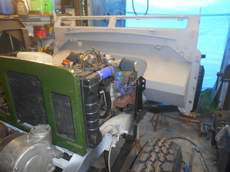 Cooling system and front panel test fitted to Rover V8 engine and Land Rover Series 2a chassis.