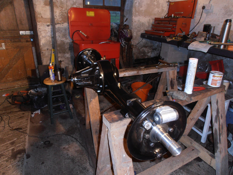 Land Rover Series 2a Axle without brakes after having been painted black.